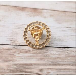 Pin / Brooch Gold Tone Cherub with Silver Glitter Halo